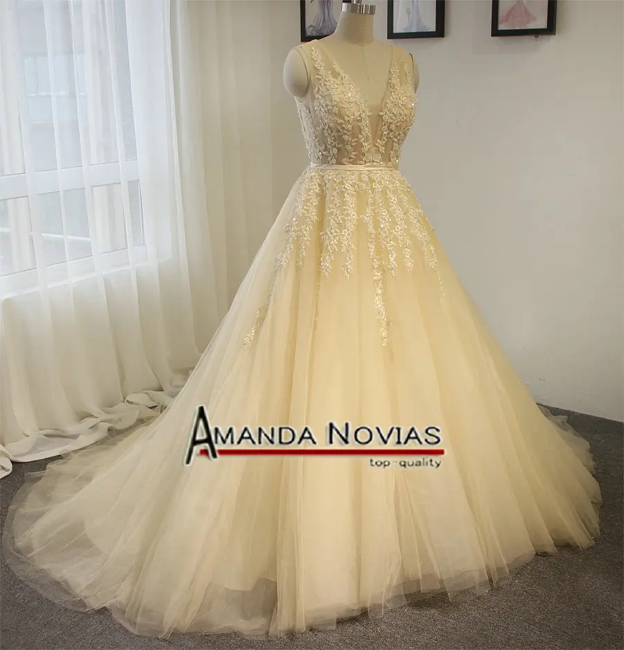 Кружевное Прозрачное платье цвета шампанского для свадьбы 2019|2016 new wedding dress|new