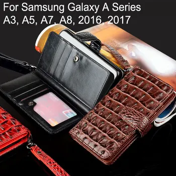 

case for samsung galaxy a3 a5 a7 a8 2016 2017 coque Luxury Crocodile Snake Leather Flip cover Business style Wallet Cases funda