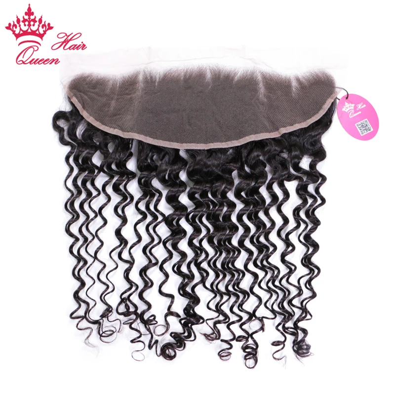 Queen Hair Products 13x4 Lace Frontal Brazilian Deep Wave Human Hair Natural Color #1B Free Part Swiss Lace 10-20\