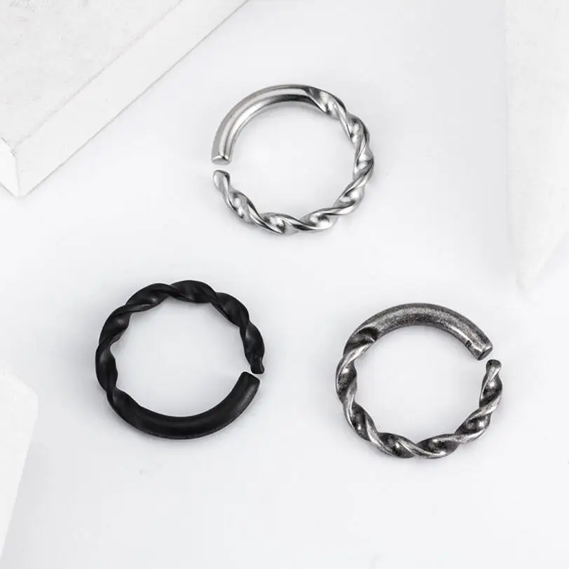

Vintage Twisted 316L Stainless Steel Letter Ring Men Jewelry Antique Silver Color Fashion Pun man Spiral male Rings For Women
