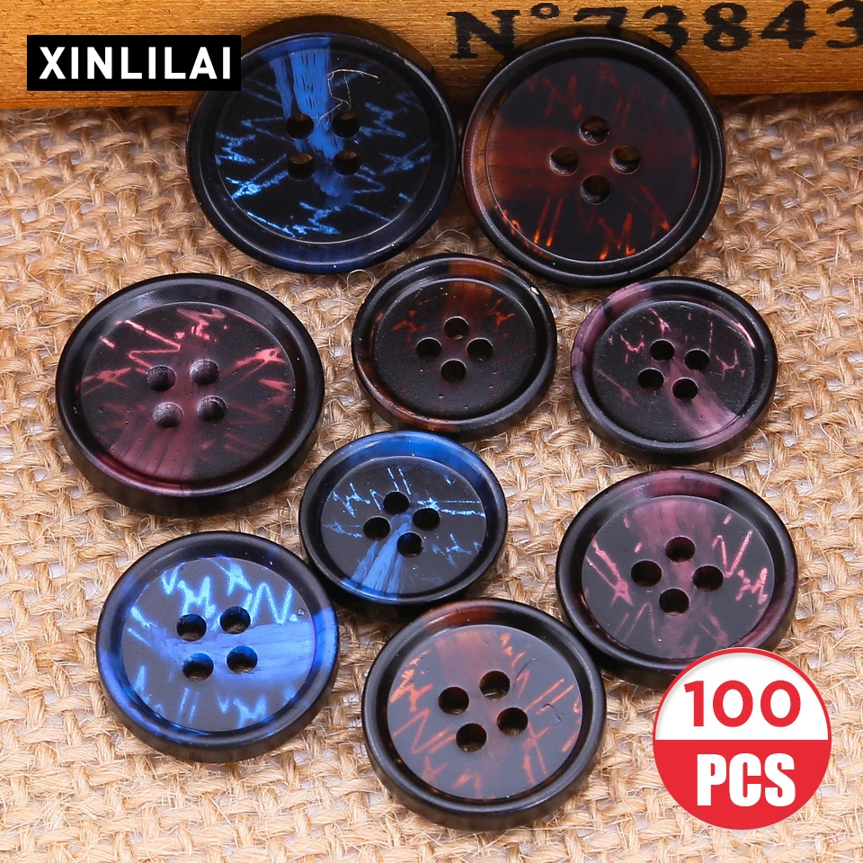 

Fashion Lace Handmade Wooden Buttons 100pcs Resin Concave Suit Buttons Four Holes Round Buttons Clothing Ingredients Plus Size