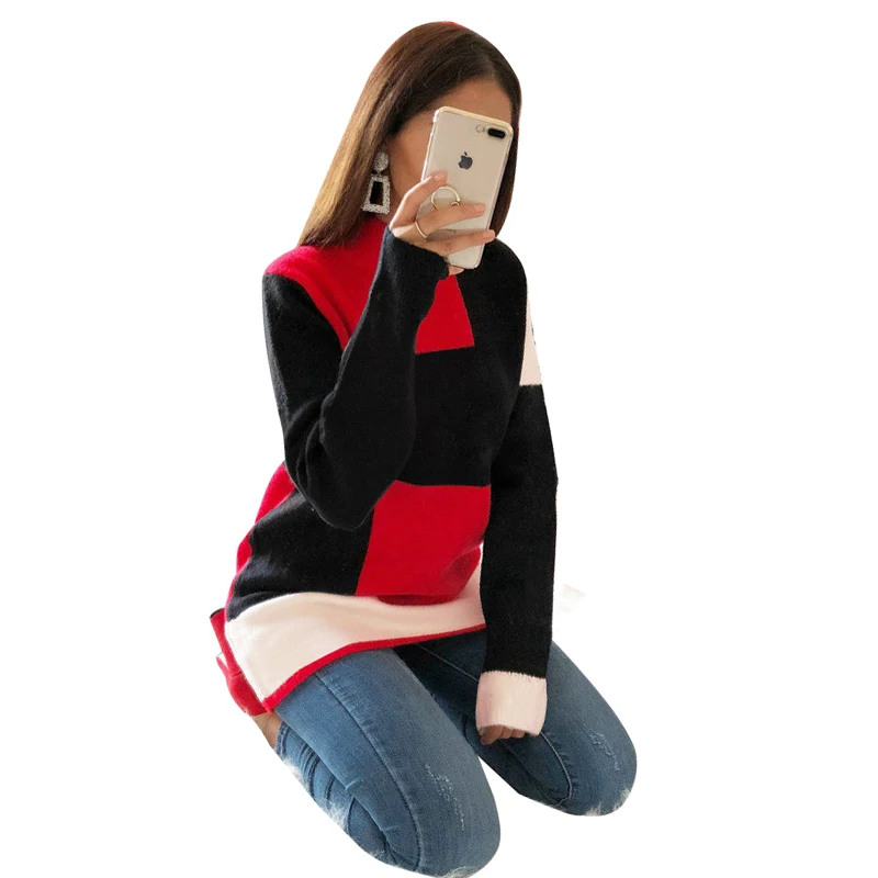 Multicolor Contrast Drawstring Casual Colorblock Long