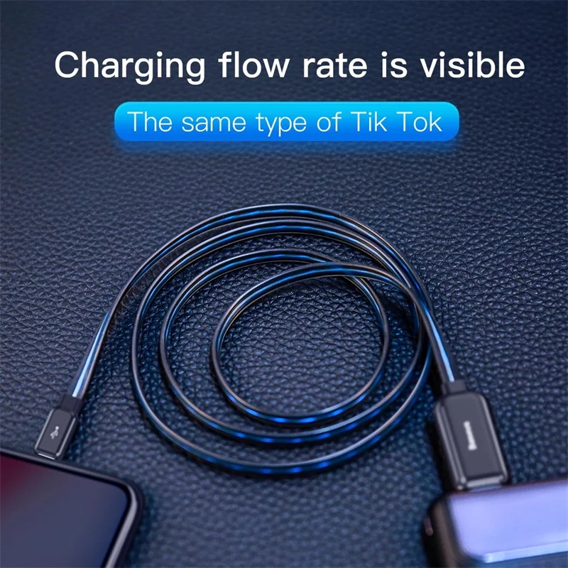Светодиодный светящийся usb-кабель Baseus для iPhone Xs X 8 7 6, плоский струящийся кабель A для синхронизации данных, кабель для быстрой зарядки, провод, шнур для iPhone iPad