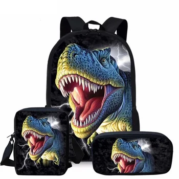 

Dinosaur 3D Boys&Girls Backpack 3pcs/Set Mochilas Schoolbag for Children Student Custom Cartoon Casual Bag Large Bagpack