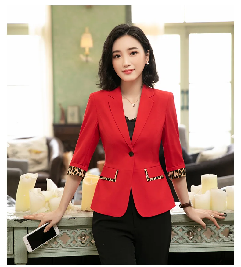 Модный Леопардовый лоскутный блейзер для женщин, лето, официальный пиджак с рукавом до локтя, офисный женский пиджак размера плюс, повседневное пальто