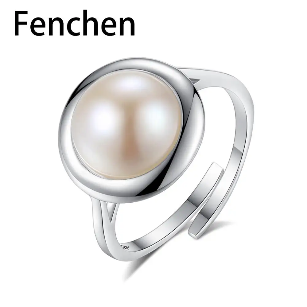 

Fenchen New 925 Sterling Silver Female Rings Big Freshwater White Natural Pearl Women Fine Jewelry Silver Anel Bijoux Gift AR099