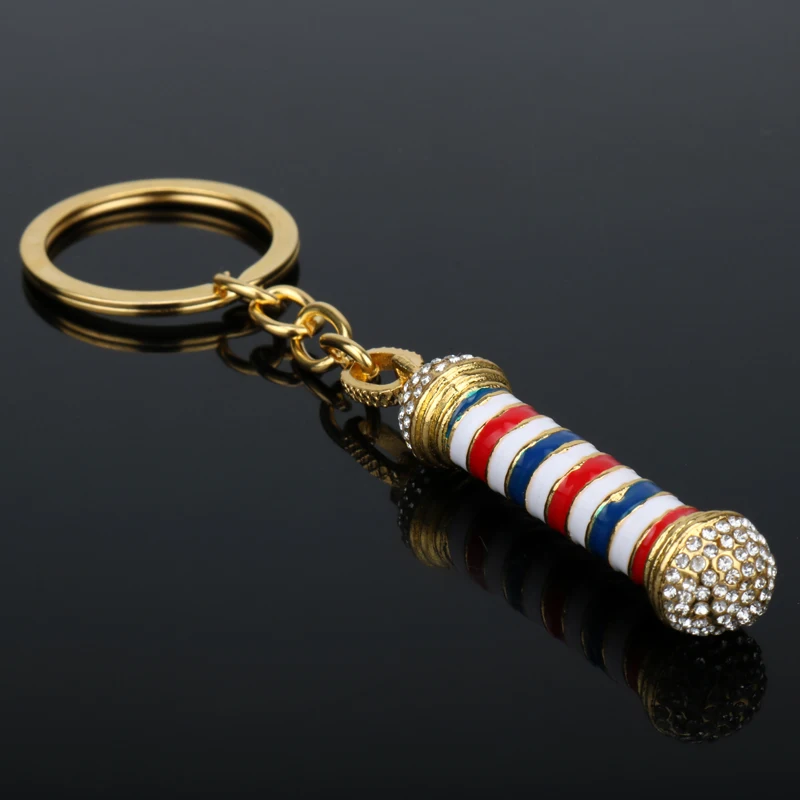 Barber Shop Pole Keychain Ring Hairdresser Key Chain Pendant Keyring Jewelry SL 