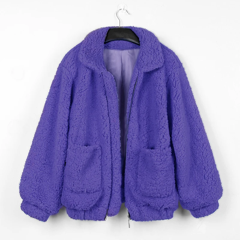 Новинка, пальто из искусственного меха овечьей шерсти, Женское зимнее теплое пальто с меховым воротником-стойкой, Базовая куртка на молнии, повседневная меховая верхняя одежда большого размера, пальто