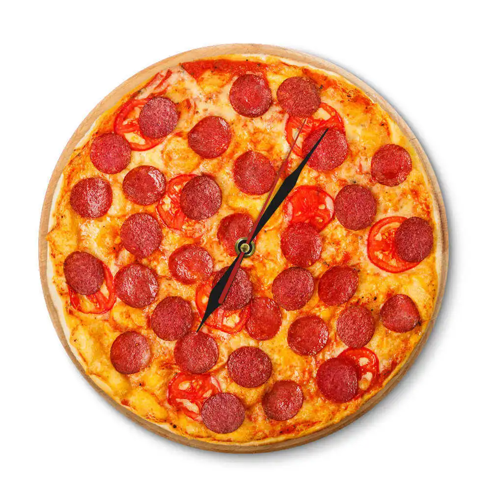 Итальянские настенные часы Pepperoni для пиццы, итальянский ресторан, дизайн пиццы, часы для пиццы, паста, Закусочная, шеф-повара, винтажный подарок, часы со знаком - Цвет: Черный