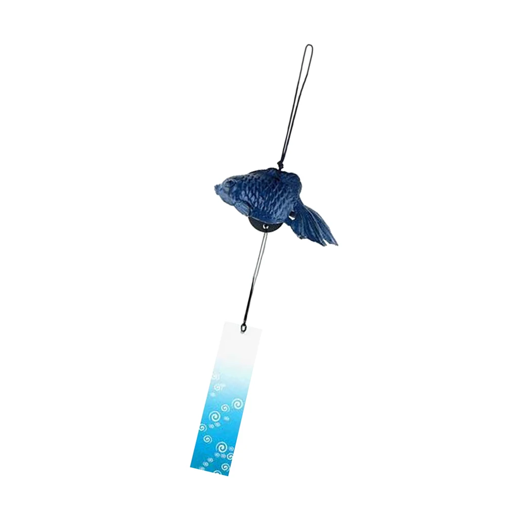 Japanese Goldfish Furin Windchime Cast Iron Temple Garden Home Decor Blue