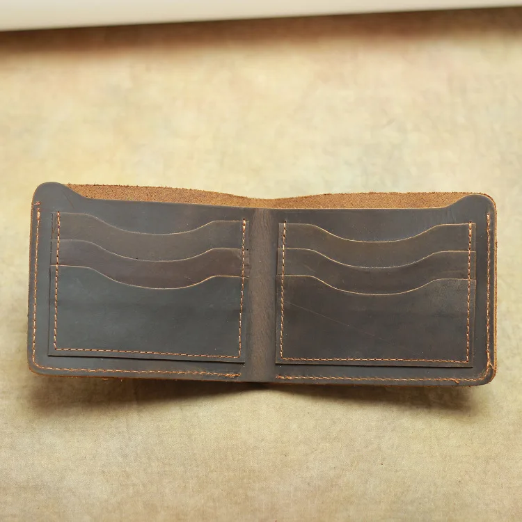 Пользовательский логотип минималистичный кожаный бумажник мужской потертый кожаный тонкий двойной кошелек, персонализированный кожаный кошелек