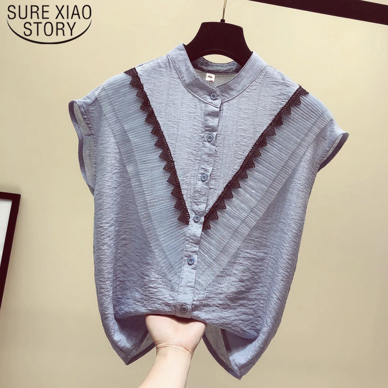 

Korean Style Women Streetwear Fashion Sleeveless Blouse Standing Collar Office Lady Clothes Casual Women Tops and Blouse 4909 50