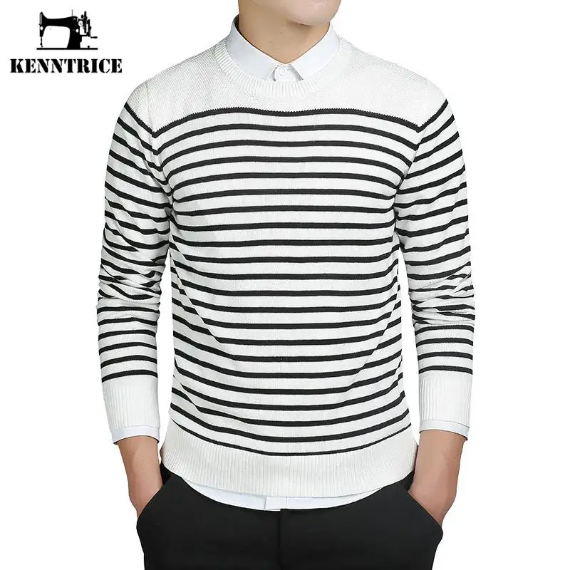 Kenntrice Striped Style Men Sweaters 100% Cashmere Knitted
