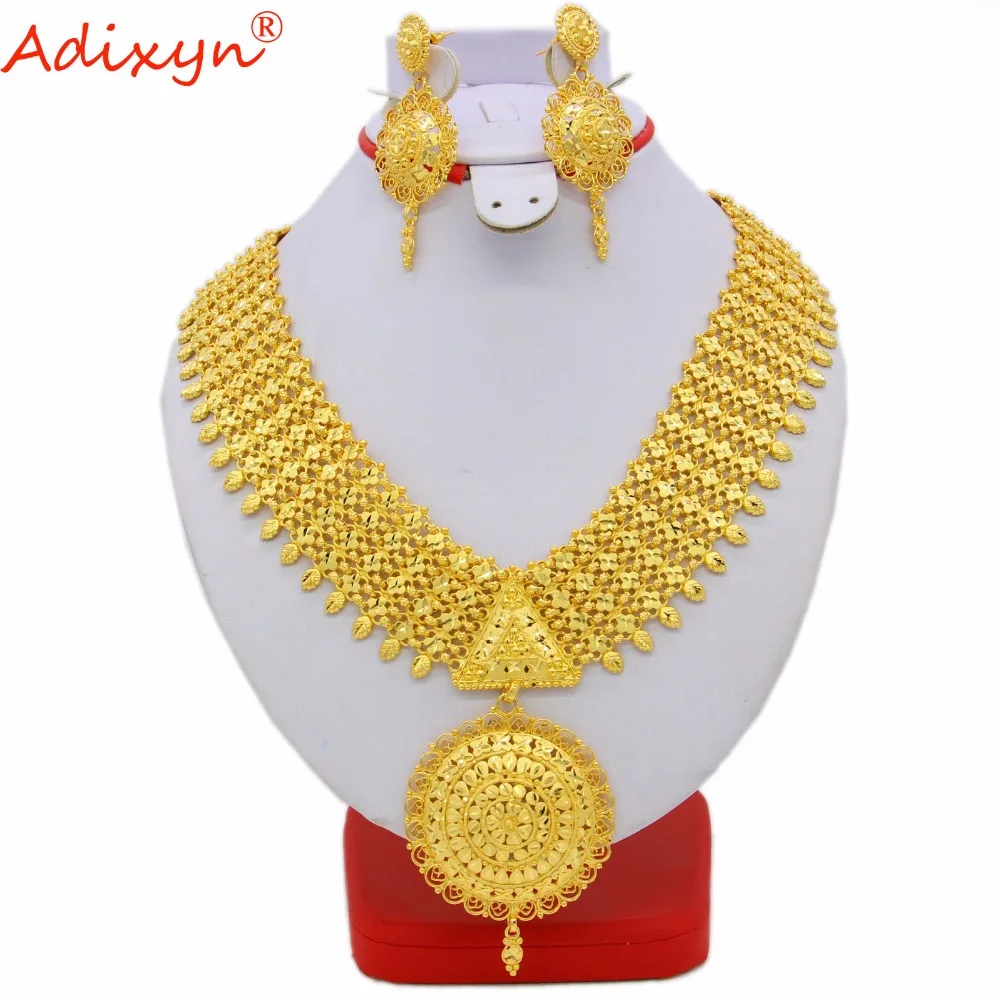 

Adixyn Big Size Indian Necklace/Earrings Jewelry Set For Women Gold Color African/Dubai Wedding Jewelry Gifts N060813 Free DHL