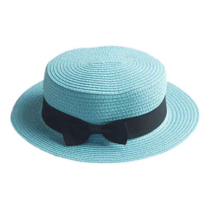 Модная женская летняя соломенная плоская шляпа Toquilla для элегантной леди, шляпа от солнца Fedora, Женская пляжная Панама от солнца - Цвет: Light Blue