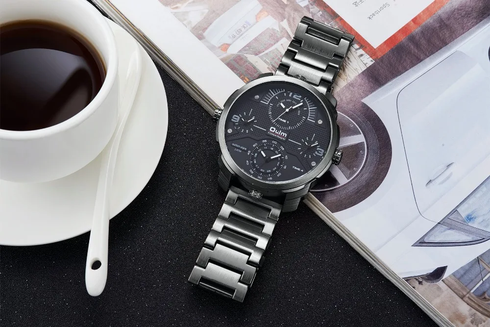 Olum бренд для мужчин повседневные часы Четыре времени показать высокое качество сталь ремень для мужчин часы Мужской Военная