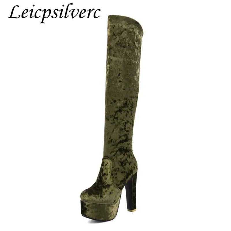 

Autumn green golden velvet boots size thin legs waterproof platform high heels burgundy thin heel riding boots size 35 - 48