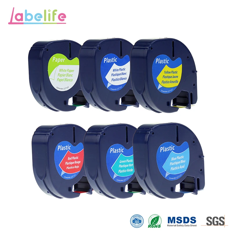 

6 Pack LetraTag Combo Compatible DYMO 12mm LT Tape 91200,91201,91202,91203,91204,91205 for DYMO Label Makers