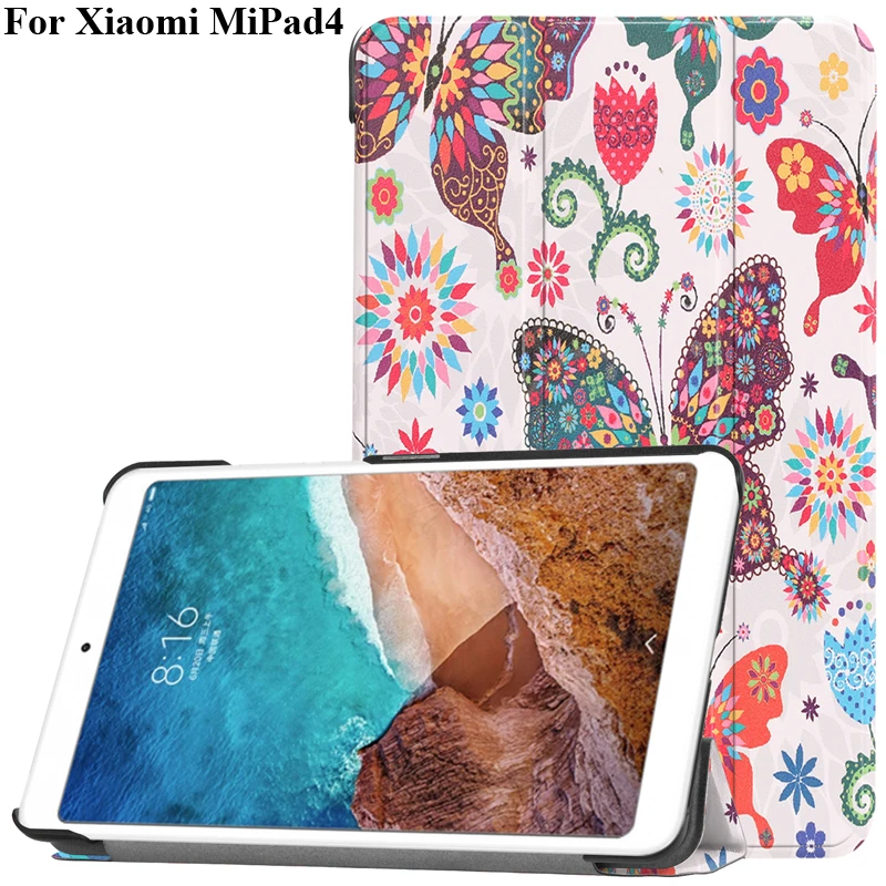 Auto Wake Up Sleep Function Case for Xiaomi Mi Pad 4 Cover Shell Folio Bag MiPad4 Protector Pouch With Color Butterfly Printing | Мобильные