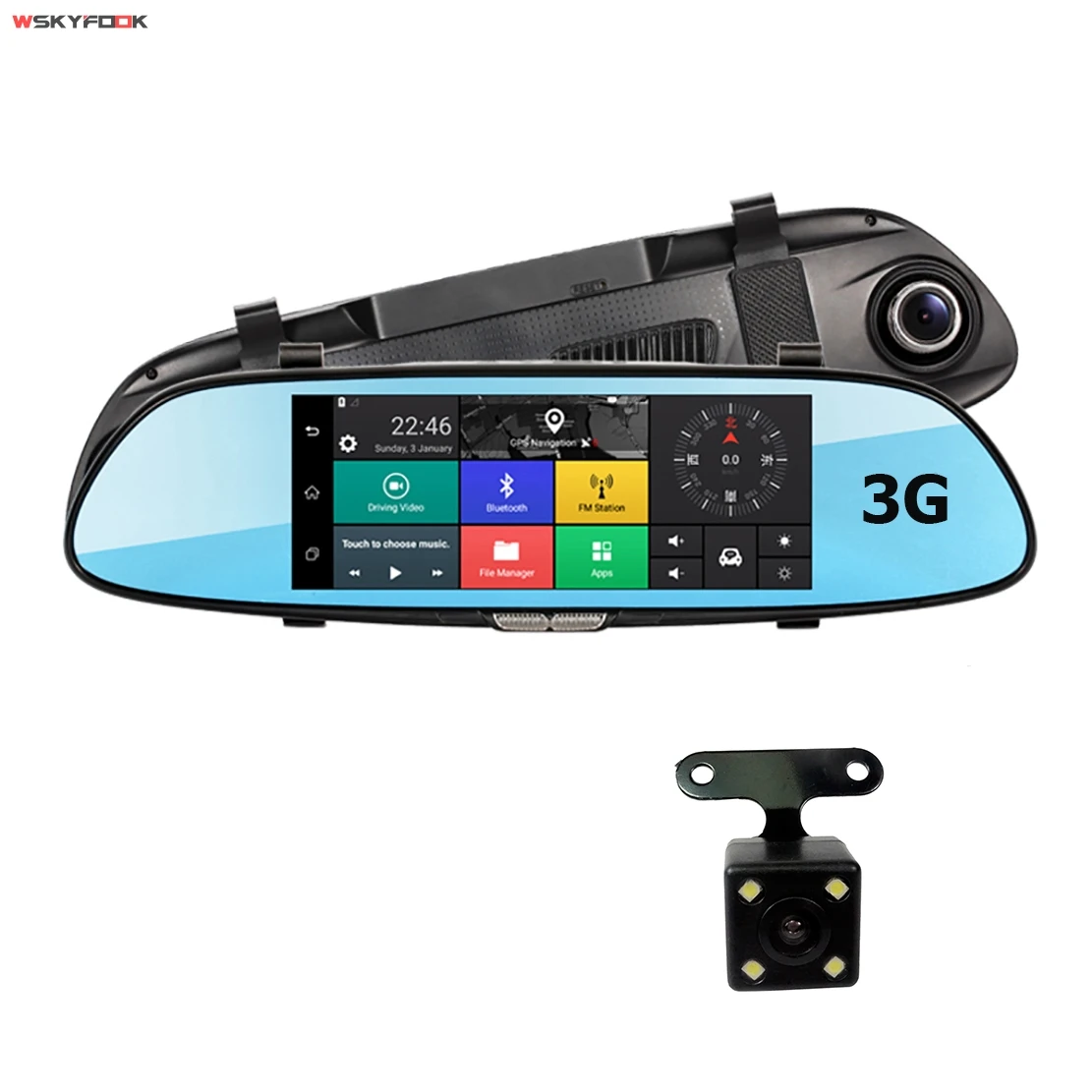 7\ 3G Car Camera DVR GPS Bluetooth Dual Lens Rearview Mirror Video Recorder FHD 1080P Automobile DVR Mirror