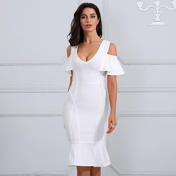 

2019 Elegant Celebrity Backless Dress V Neck Sexy Butterfly Sleeve Women Bandage Night Club Body con Party Dresses Wholesale
