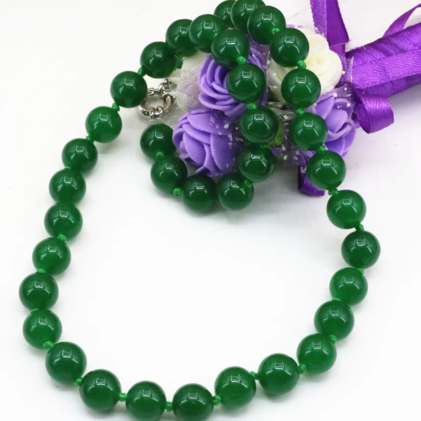 

10mm green Malaysia natural stone jades chalcedony round necklace beads chain for women beaded choker jewelry 18inch B3202
