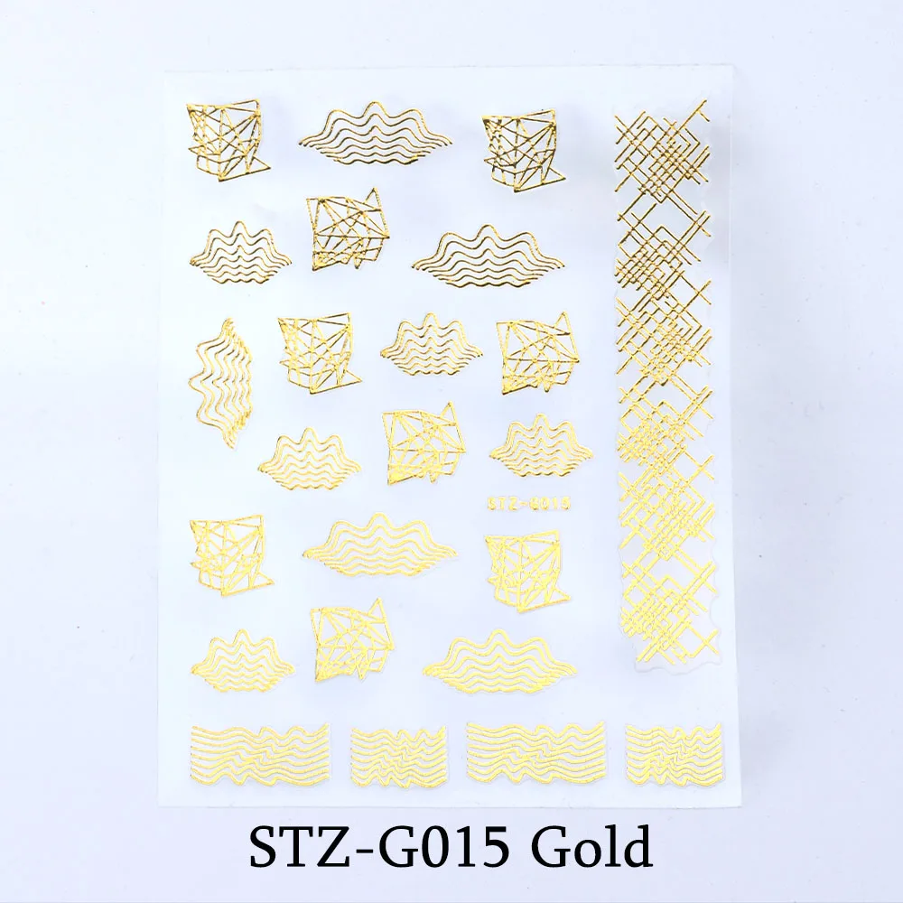 Золотая проволока, наклейки для ногтей, волнистая линия, слайдеры, серебряная полоскающая лента, Переводные картинки для дизайна ногтей, 3D клей, маникюрные украшения, BESTZG14-20 - Цвет: STZ-G015 Gold