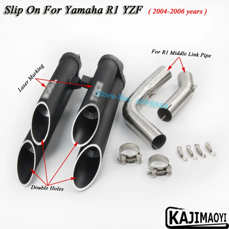 

Slip On For Yamaha R1 YZF-R1 2004 - 2006 2007 - 2013 2014 Motorcycle Exhaust Escape Modifide 2 holes Muffler Middle Link Pipe