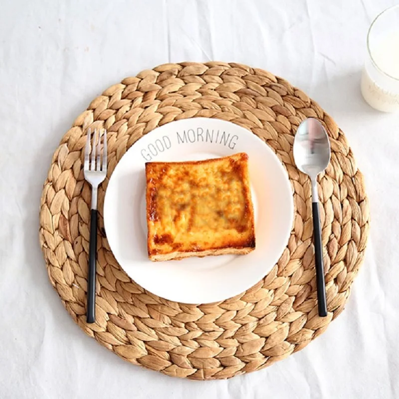 37cm Round Mat Woven Straw Placemat Nature Color Place Mats for Dining Table