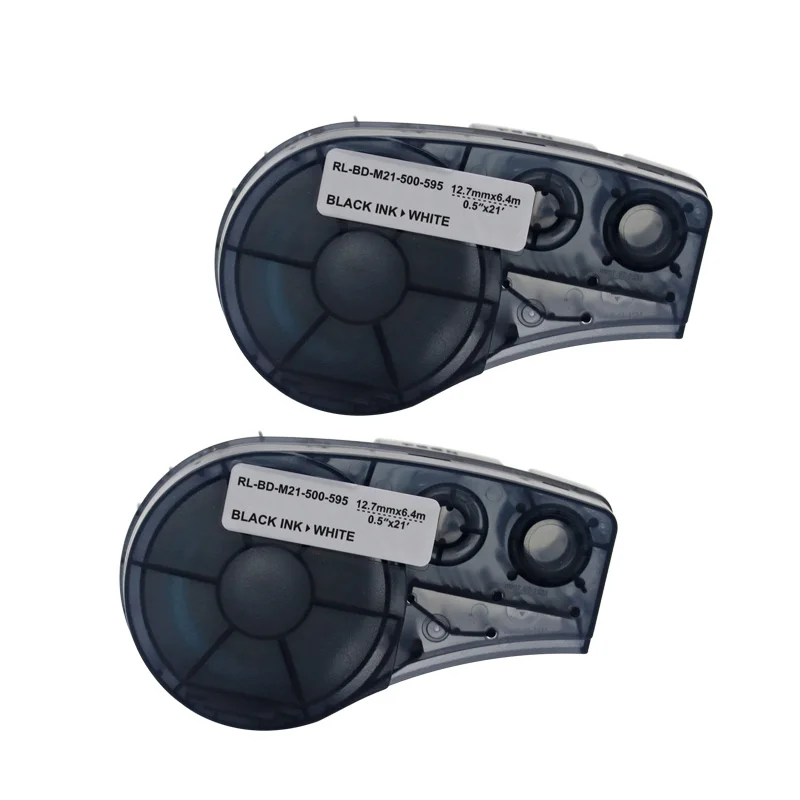 

2pcs High Adhesion Vinyl Label Tape M21-500-595 Black/White 12.7mm*6.4m Compatible for Brady BMP21-PLUS IDPAL and LABPAL Label