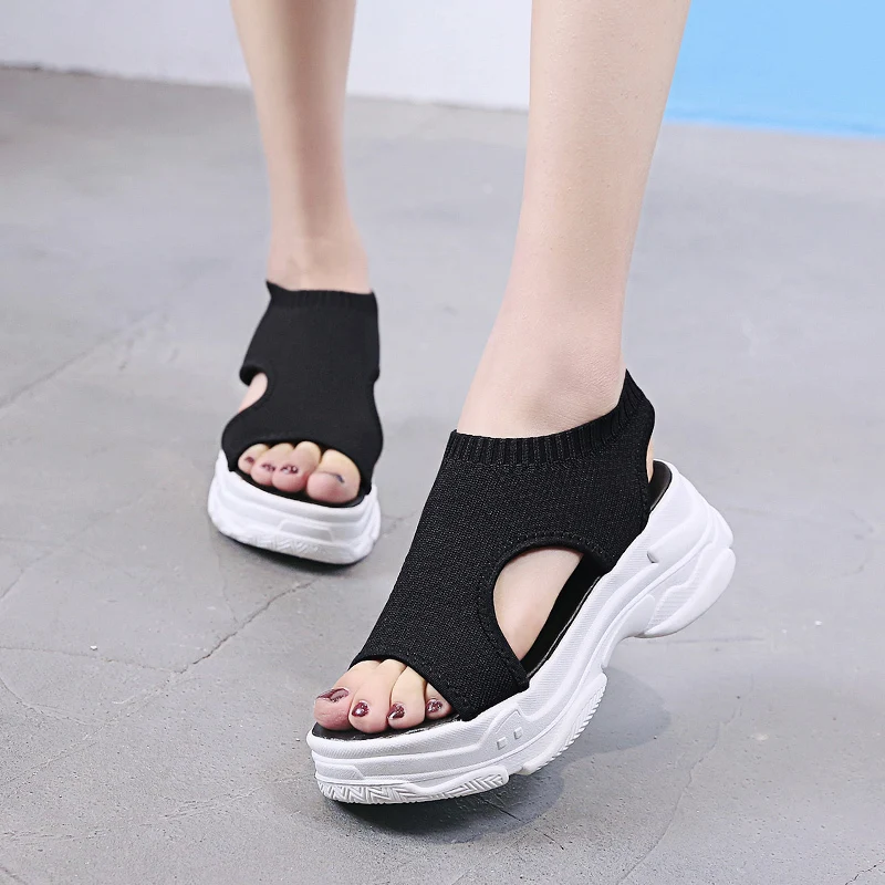 2019 Summer Chunky Sandals Women Shoes Peep Toe Casual Flat Sandals Ladies Breathable Air Mesh Flat Platform Sandals Sandalias