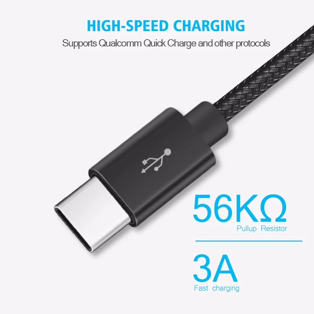 Кабель usb type-C для быстрой зарядки, кабель USB C, 3 м, быстрая зарядка, type-C, 2 м, для передачи данных, для мобильного телефона, 3 А, зарядное устройство для samsung, Xiaomi, mi6, huawei