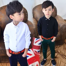 Маленький мальчик футболки Осень и Весна Детские рубашки с длинными рукавами чистый белый/черный тонкий топы для костюмы подростков детская рубашка 3-16years