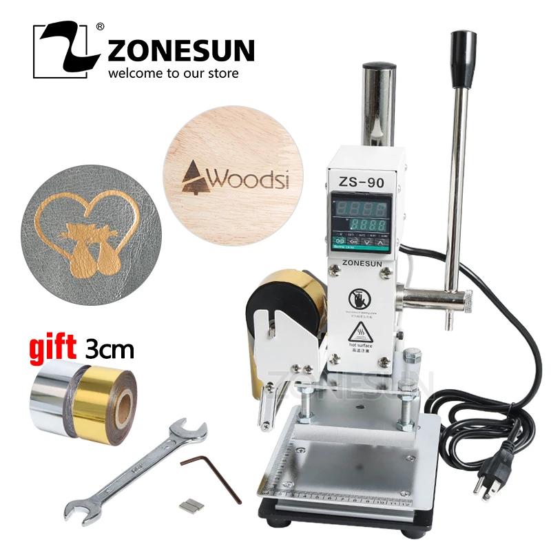 melhor ZONESUN ZS90 Folha de Hot Stamping Máquina Manual da Máquina De Bronzeamento para o couro e papel Cartão de PVC embossing stamping máquina