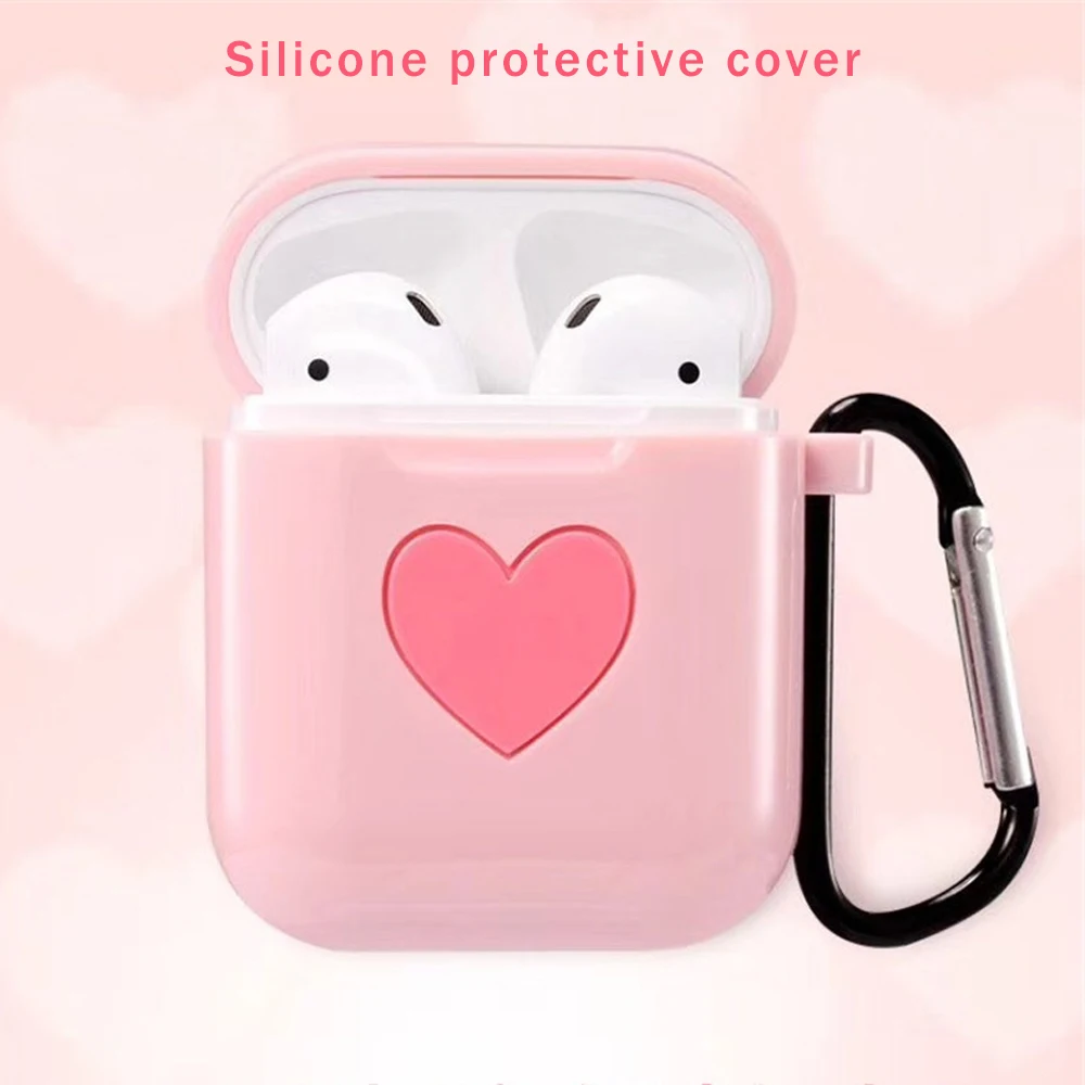 Soft Silicone TPU Earphone Bag For Airpods Apple Easy To Carry Airpods Headset Case With Hook Protective Case Pink Blue Whiite