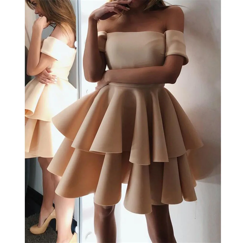 Cute A-line Off The Shoulder Ruffles Homecoming Dresses Short