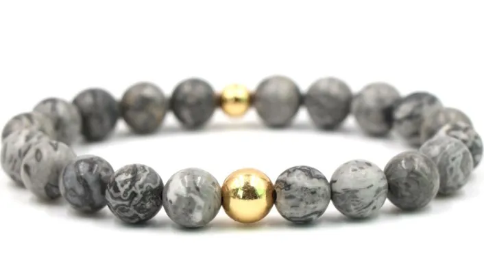 

8mm fh4c Reiki Chakra agate picture stone Bracelet gold bead Buddha Yoga stone bead essential oils diffuser Bangles