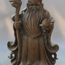 Xd 002505 1" Китайский Бронзовый Фу RuYi Дракон Костыль Бог Долголетия, Персик Шоу Звезды Статуя