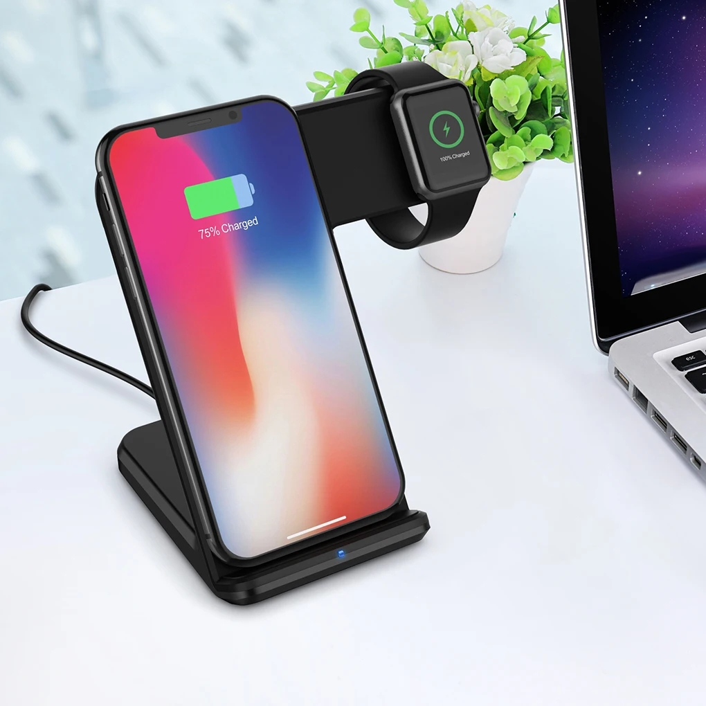 

BIG SALE F11 Qi Wireless Charger 2 in 1 Fast Wireless Charger Vertical Bracket Stand Dock Replacement for iPhone Mobile Watch