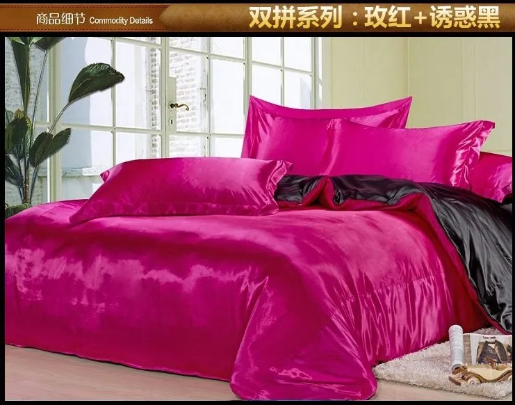 Black And Hot Pink Silk Satin Bedding Set King Queen Full Size