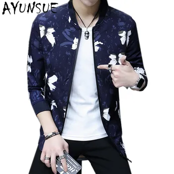 

AYUNSUE Casual Bomber Jacket Men Dark Blue Spring Autumn Slim Mens Jackets And Coats Outwear Baseball Jacket Clothing FYY568
