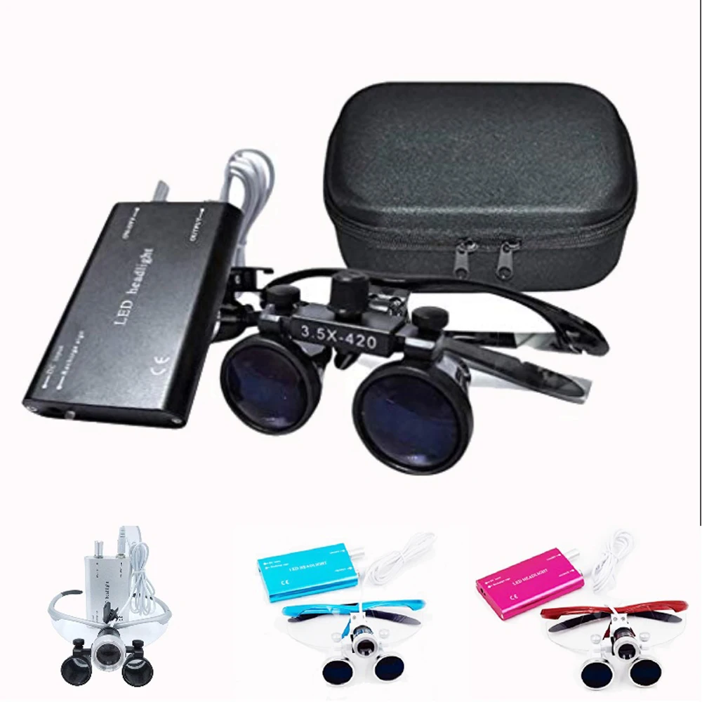 Kopen Tandheelkundige loepen Chirurgische Vergrootglas 2.5X 3.5X Vergroting Verrekijker vergrootglas met led verlichting Medische Werking Loupe Lamp
