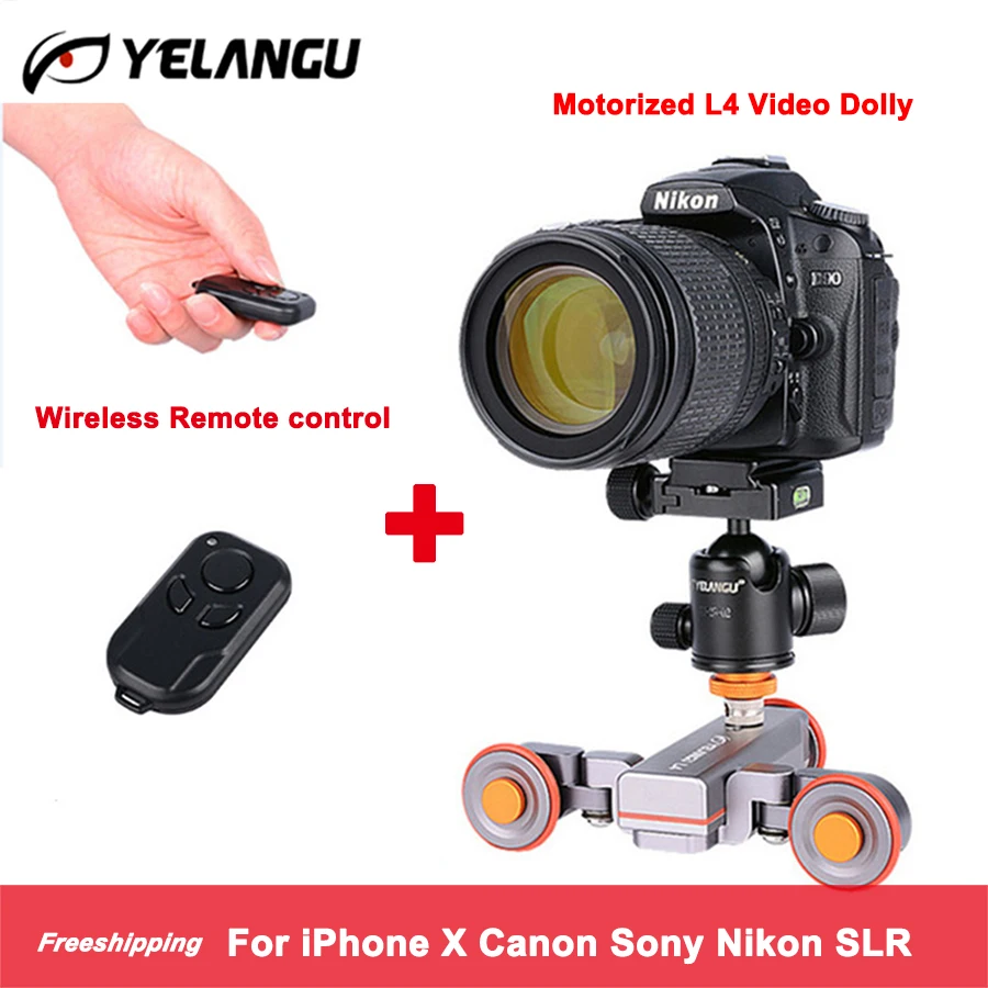 

YELANGU L4X Wireless Remote Motorized Electric Track Slider Dolly Car Video Pulley Rolling Skater for DSLR Camcorder Cellphone