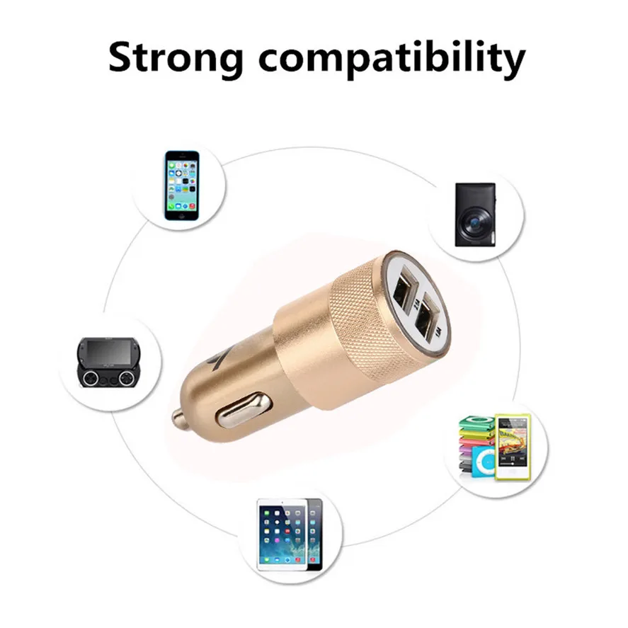 2019 New 1PC Multifunctional Universal Dual USB Car Charger Adapter 2 Port Aluminium Charge Fashion Gold Accessories |