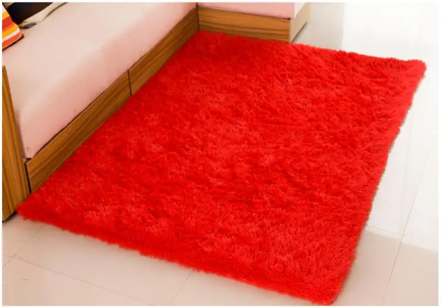 Soft Fluffy Shaggy Rectangle Carpet Floor Mat Living Room Decorative Blanket Area Rug Solid Color White Beige Pink Coffee Black - Цвет: red longer fur