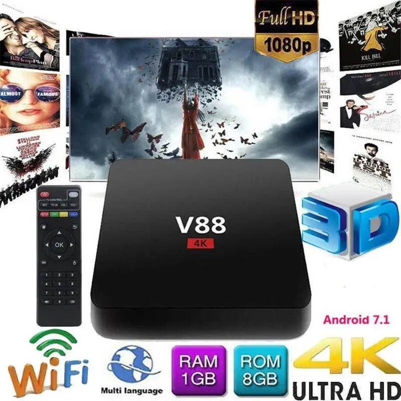  V88 4K BOX Android 7.1 Hot Smart RK3229 Quad Core HD WiFi Media Player CHW