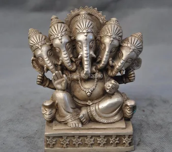 

zhmeru0020@++12cm China Buddhism Tibetan silver Good luck Five Like the God of Wealth Statue