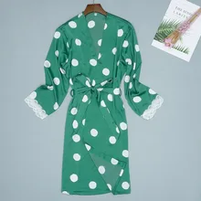Женская сексуальная одежда для невесты, атласная, модная, женская, в горошек, с принтом, кружевная Пижама, одежда для сна, халат с длинным рукавом, ropa interior femenina BB3