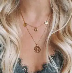 Новое ожерелье Женская мода многослойный круглый кулон ожерелье ювелирные изделия оптом для женщин
