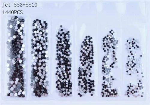 1 пакет, жемчужные стразы с кристаллами для ногтей, стекло, кристалл, камень, не горячая фиксация, плоская задняя сторона, SS3-SS10, украшения ногтей, амулеты - Цвет: 12Jet-1440pcs